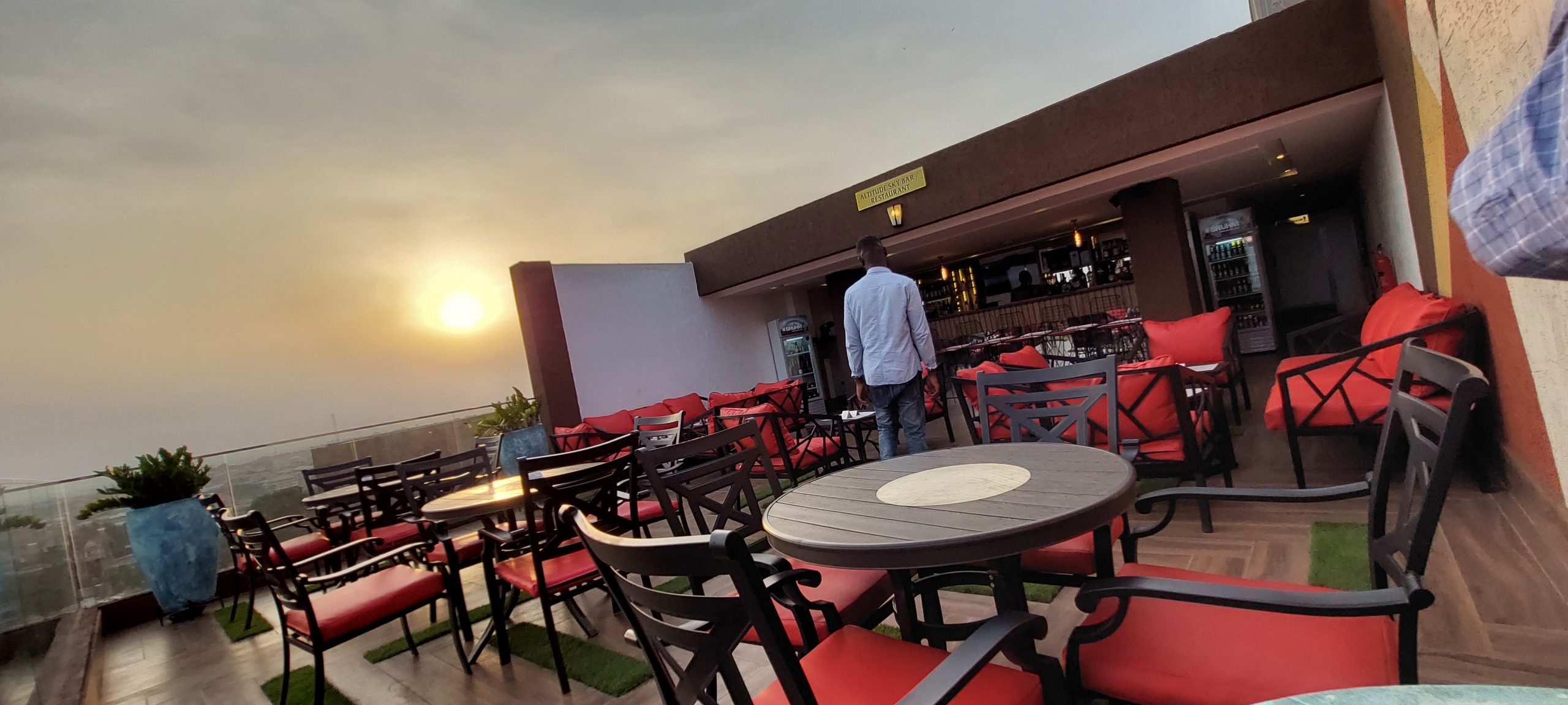 Altitude Sky Bar rooftop terrace at sunset, Kumasi