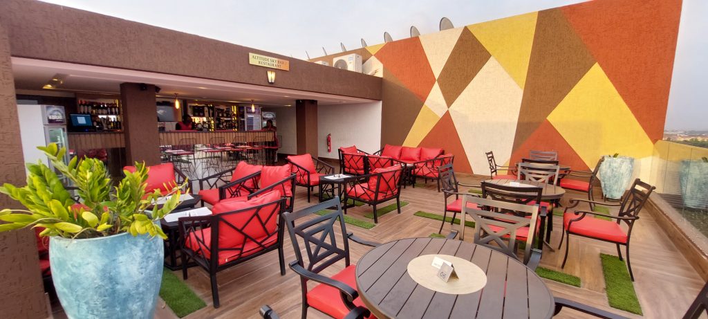 Altitude Sky Bar rooftop terrace with lounge seating, Ridge Condos Kumasi