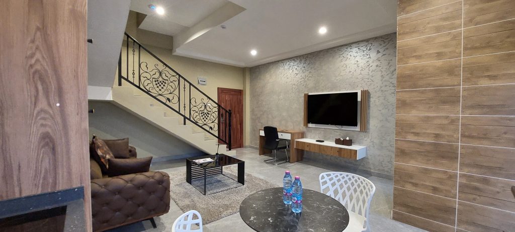 Two-level duplex apartment interior at Ridge Condos, Kumasi