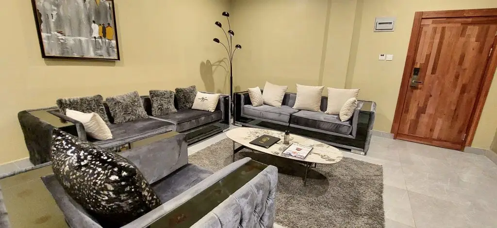 Two-level duplex boss apartment interior at Ridge Condos, Kumasi