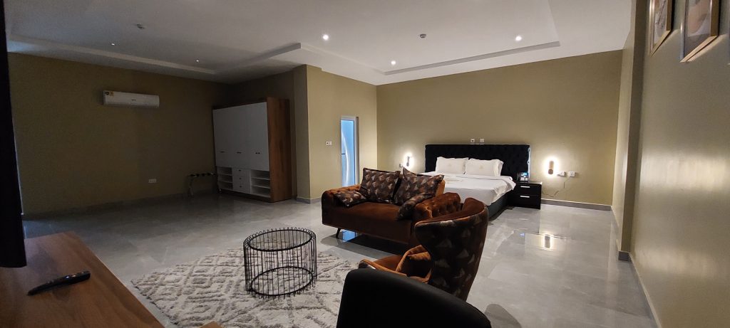 Two-level duplex boss apartment interior at Ridge Condos, Kumasi