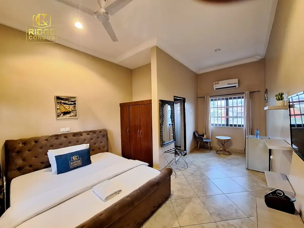 Standard room interior at Ridge Condos, Kumasi